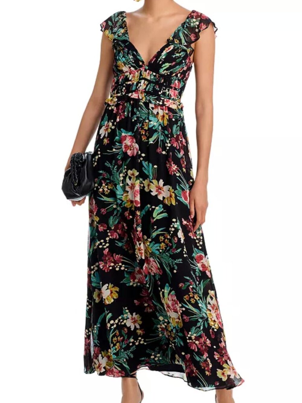 Aqua Ruffled Maxi Dress Multicolor Floral Gold Details Bloomingdale's Exclusive